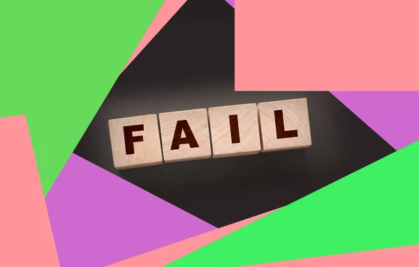 Fail Word Text Written Wooden Cube Blocks Black Background 商业危机概念 — 图库照片