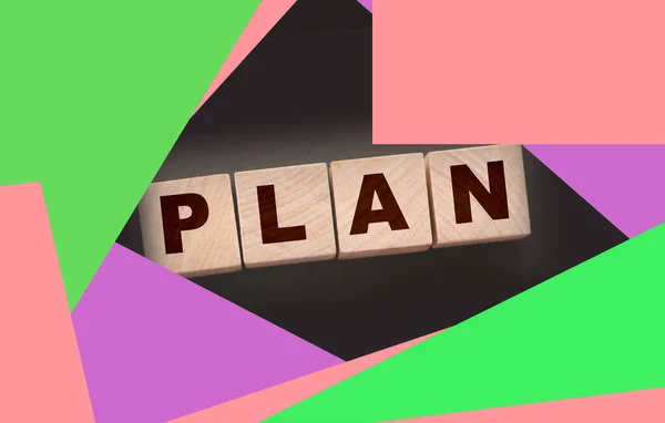 Drewniany Sześcienny Blok Słownym Planem Koncepcja Planowania Działalności — Zdjęcie stockowe
