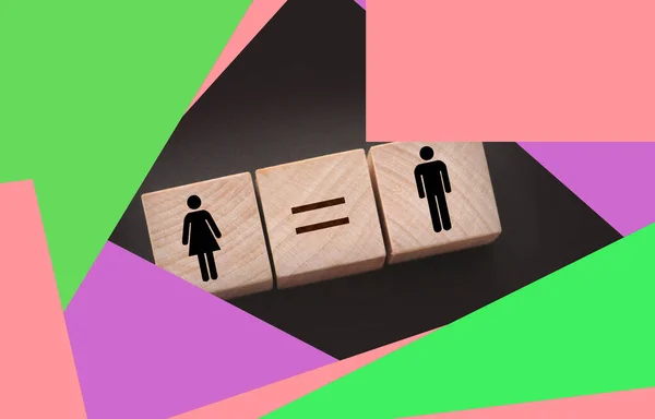 Koncepcje Równości Płci Drewniane Kostki Symbolem Żeńskim Męskim Oraz Znakiem — Zdjęcie stockowe