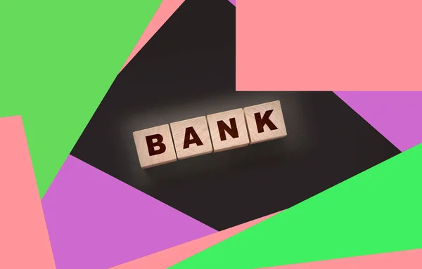 Banka Sözcüğü Kavramı Siyah Masanın Üzerindeki Tahta Küplere Yazıldı Bankacılık — Stok fotoğraf