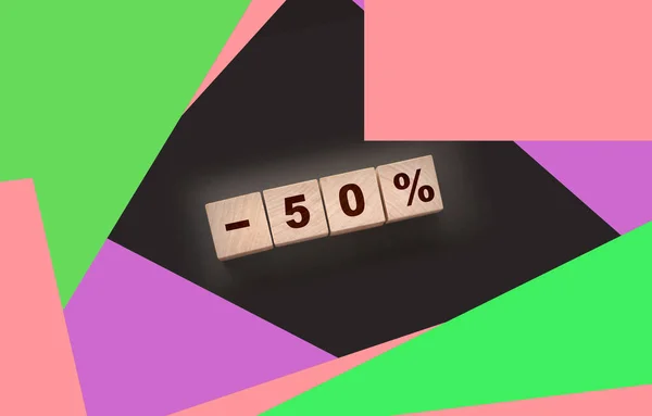 Percent Phrase Wooden Blocks Black Background Sale Business Concept — Stock Photo, Image