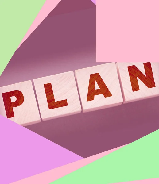 Tahta Küp Bloklar Kelime Planı Planlama Kavramı — Stok fotoğraf