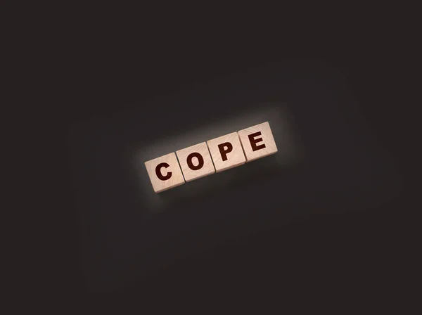 stock image Cope from wooden letters on black background. Social concept.