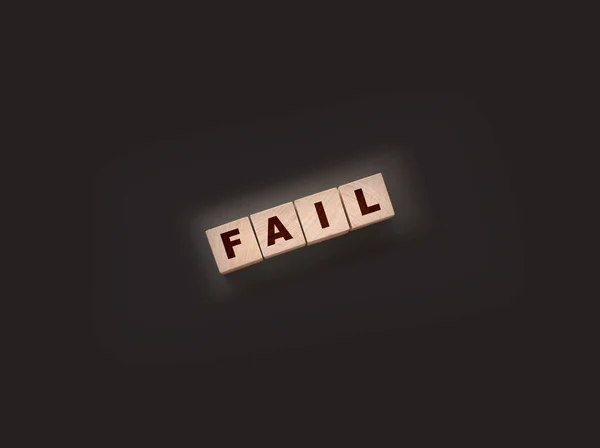 Fail Word 텍스트 Wooden Cube Block Black Background — 스톡 사진
