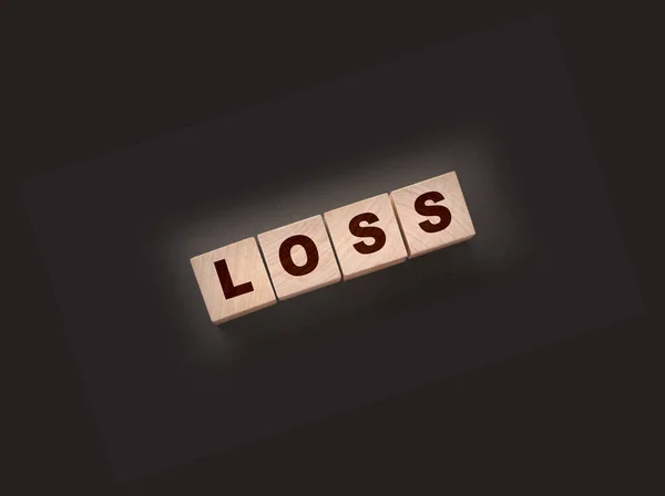 Holzwürfel Mit Loss Wort Auf Schwarzem Tisch Finanzielle Verlustgeschäfte — Stockfoto