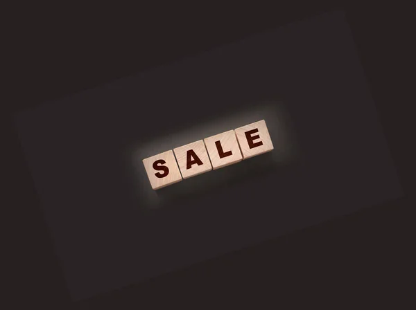 Word Sale Wooden Cubes Black Background Business Concept — Stock Photo, Image