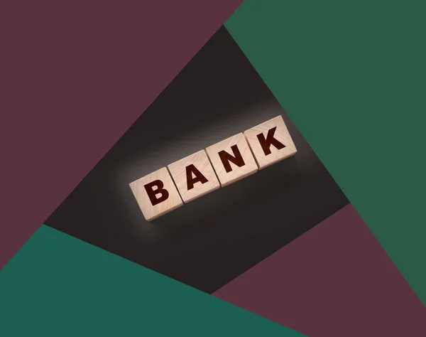 Bank Woord Concept Geschreven Houten Kubussen Zwarte Tafel Begrip Bancair — Stockfoto