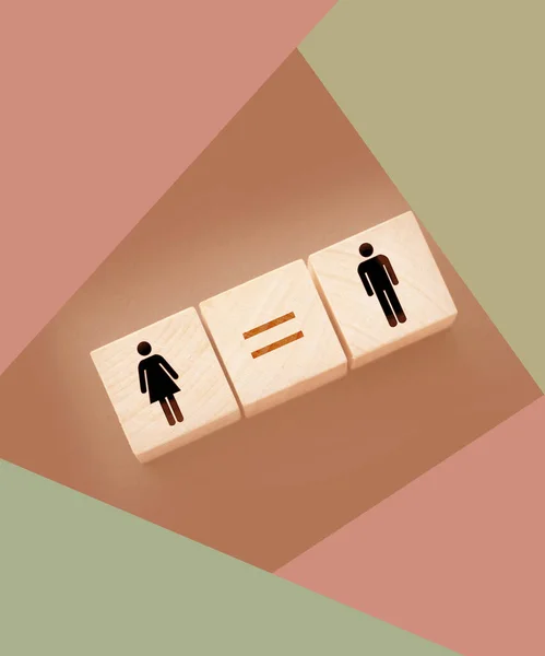Conceptos Igualdad Género Cubos Madera Con Símbolo Femenino Masculino Signo —  Fotos de Stock
