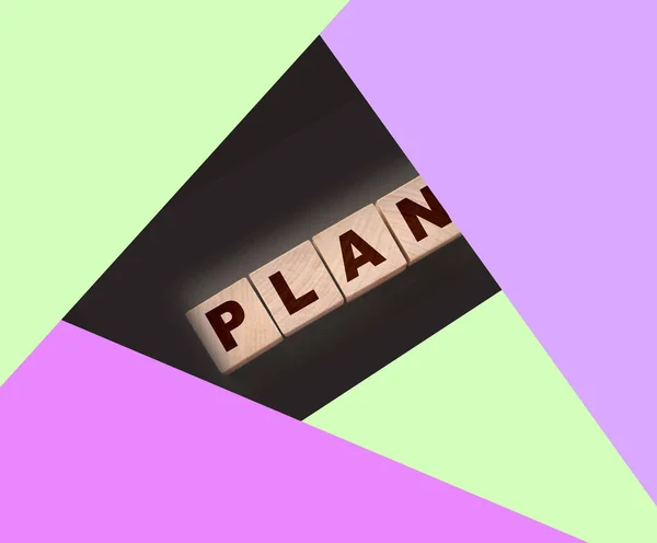 Trä Kubblock Med Ord Plan Affärsplanering — Stockfoto