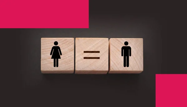 Konzepte Der Gleichstellung Der Geschlechter Holzwürfel Mit Weiblichem Und Männlichem — Stockfoto