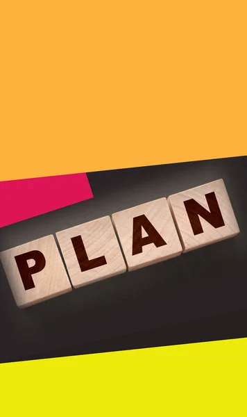Bloco Cubo Madeira Com Plano Palavra Conceito Planeamento Empresarial — Fotografia de Stock