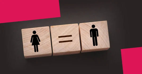 Conceptos Igualdad Género Cubos Madera Con Símbolo Femenino Masculino Signo —  Fotos de Stock