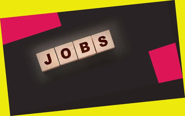 Testo Job Cubi Legno Sfondo Nero Carriera Freelance Concetto Business — Foto Stock