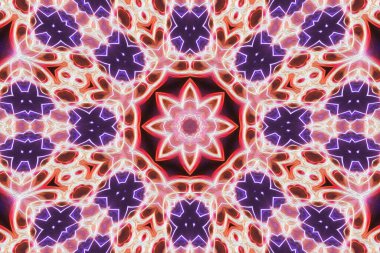 Sihirli mistik fraktal fantezi. Ezoterik neon parlayan geometrik mandala. Kaleydoskopik arkaplan.