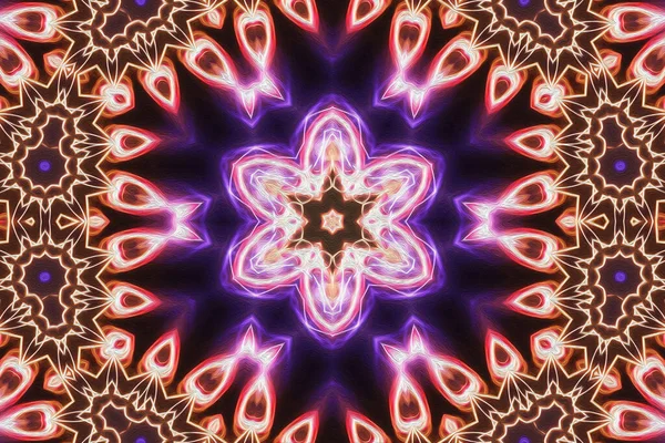 Frattale Magico Mistico Fantasy Mandala Geometrico Incandescente Neon Esoterico Sfondo — Foto Stock
