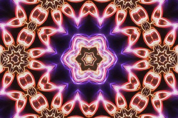 Magische Mystische Fantasie Fraktal Esoterisches Neonleuchtendes Geometrisches Mandala Kaleidoskopischer Hintergrund — Stockfoto