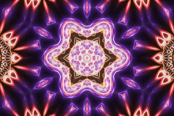 Fractal Mágico Fantasía Mística Mandala Geométrica Brillante Neón Esotérico Fondo — Foto de Stock