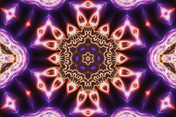 Magic Mystic Fantasy Fractal Esoteric Neon Glowing Geometric Mandala Kaleidoscopic — Stock Photo, Image