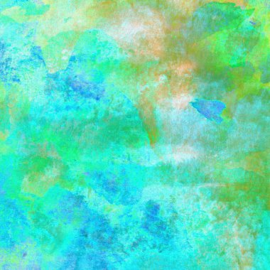 Mavi, yeşil ve sarı renklerde suluboya desenli süsleme