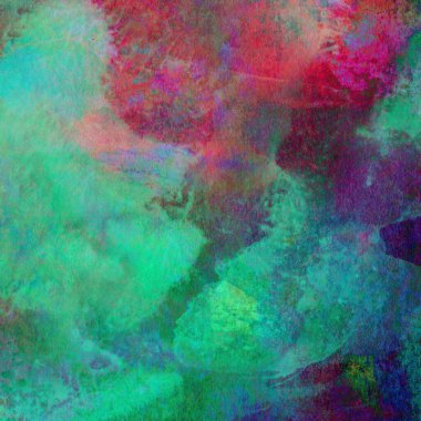 Karışık pembe, yeşil ve mavi renklerde suluboya boya ile yapılmış parlak soyut arkaplan.