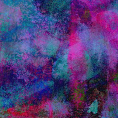 Karışık pembe, yeşil ve mavi renklerde suluboya boya ile yapılmış parlak soyut arkaplan.