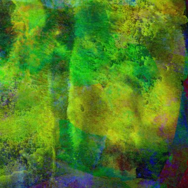 Sarı, yeşil ve mor renklerle boyanmış suluboya tasarımı.