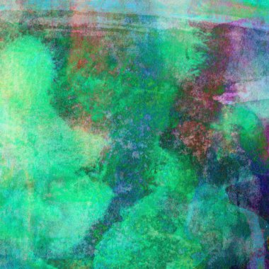 Sarı, mavi ve kırmızı tonlarda soyut yeşil suluboya tasarımı