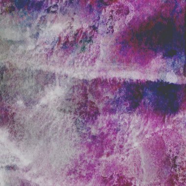 Leylak ve beyaz renklerle soyut suluboya deseni ve pembe, mavi ve yeşil renklerle dokunuşlar.