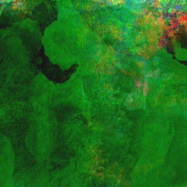 Sarı, mavi ve kırmızı tonlarda soyut yeşil suluboya tasarımı