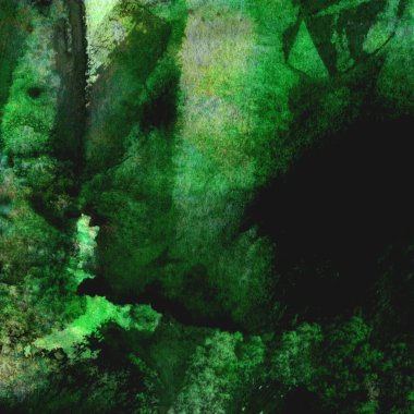 Sarı, mavi ve kırmızı tonlarda soyut yeşil suluboya tasarımı