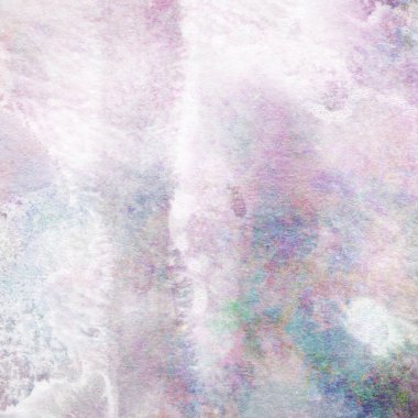 Leylak ve beyaz renklerle soyut suluboya deseni ve pembe, mavi ve yeşil renklerle dokunuşlar.