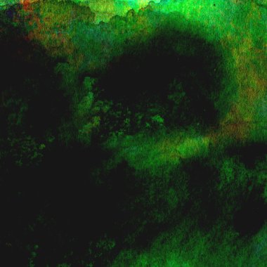 Sarı, mavi ve kırmızı tonlarda soyut yeşil suluboya tasarımı