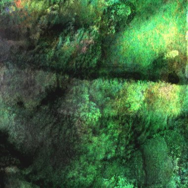 Sarı, mavi ve kırmızı tonlarda soyut yeşil suluboya tasarımı