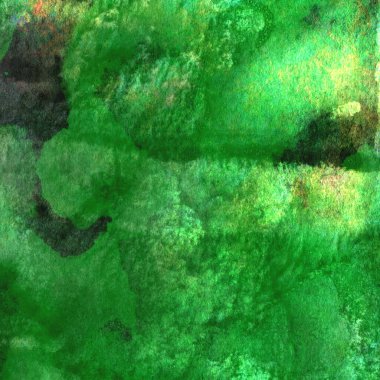 Sarı, mavi ve kırmızı tonlarda soyut yeşil suluboya tasarımı