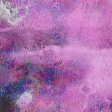 Leylak ve beyaz renklerle soyut suluboya deseni ve pembe, mavi ve yeşil renklerle dokunuşlar.