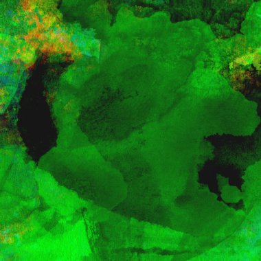 Sarı, mavi ve kırmızı tonlarda soyut yeşil suluboya tasarımı