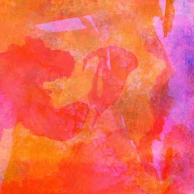 Pembe, kırmızı ve turuncu renkli suluboya lekeleri olan soyut renkli arkaplan