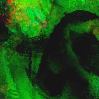 Sarı, mavi ve kırmızı tonlarda soyut yeşil suluboya tasarımı