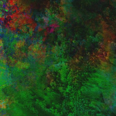 Sarı, mavi ve kırmızı tonlarda yeşil soyut suluboya deseni