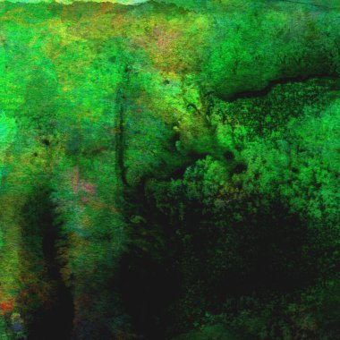 Sarı, mavi ve kırmızı tonlarda yeşil soyut suluboya deseni