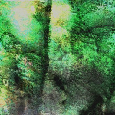 Sarı, mavi ve kırmızı tonlarda yeşil soyut suluboya deseni