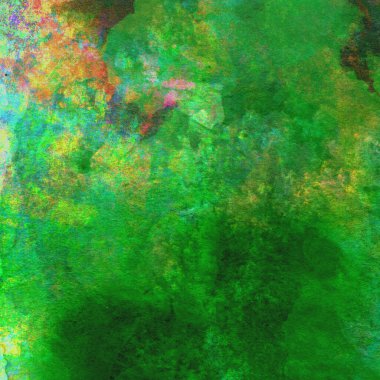 Sarı, mavi ve kırmızı tonlarda yeşil soyut suluboya deseni