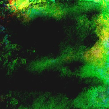 Parlak ve koyu yeşil tonlardan oluşan soyut suluboya desenli arkaplan