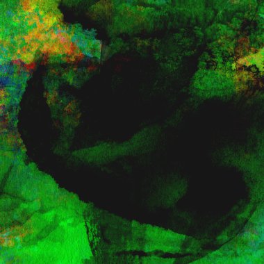 Sarı, mavi ve kırmızı tonlarda yeşil soyut suluboya deseni