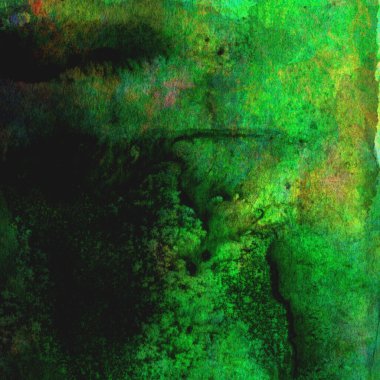 Parlak ve koyu yeşil tonlardan oluşan soyut suluboya desenli arkaplan