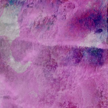 Leylak ve beyaz renklerle soyut suluboya deseni ve pembe, mavi ve yeşil renklerle dokunuşlar.