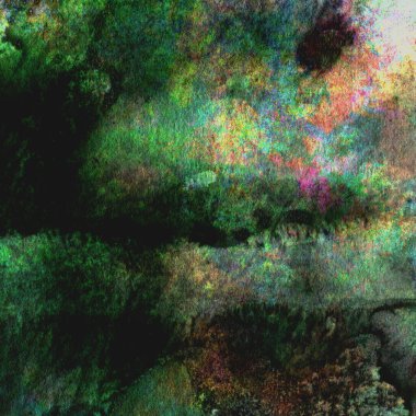 Sarı, mavi ve kırmızı tonlarda yeşil soyut suluboya deseni