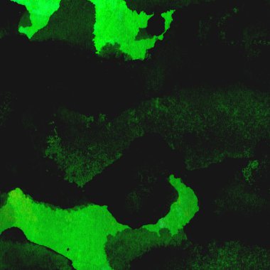 Parlak ve koyu yeşil tonlardan oluşan soyut suluboya desenli arkaplan