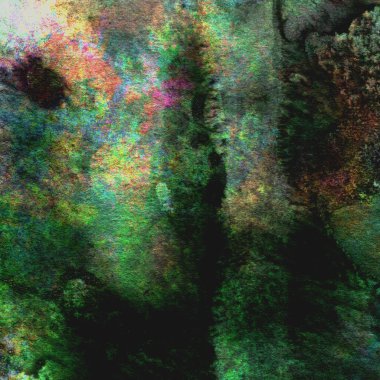 Sarı, mavi ve kırmızı tonlarda yeşil soyut suluboya deseni