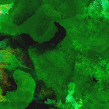 Parlak ve koyu yeşil tonlardan oluşan soyut suluboya desenli arkaplan